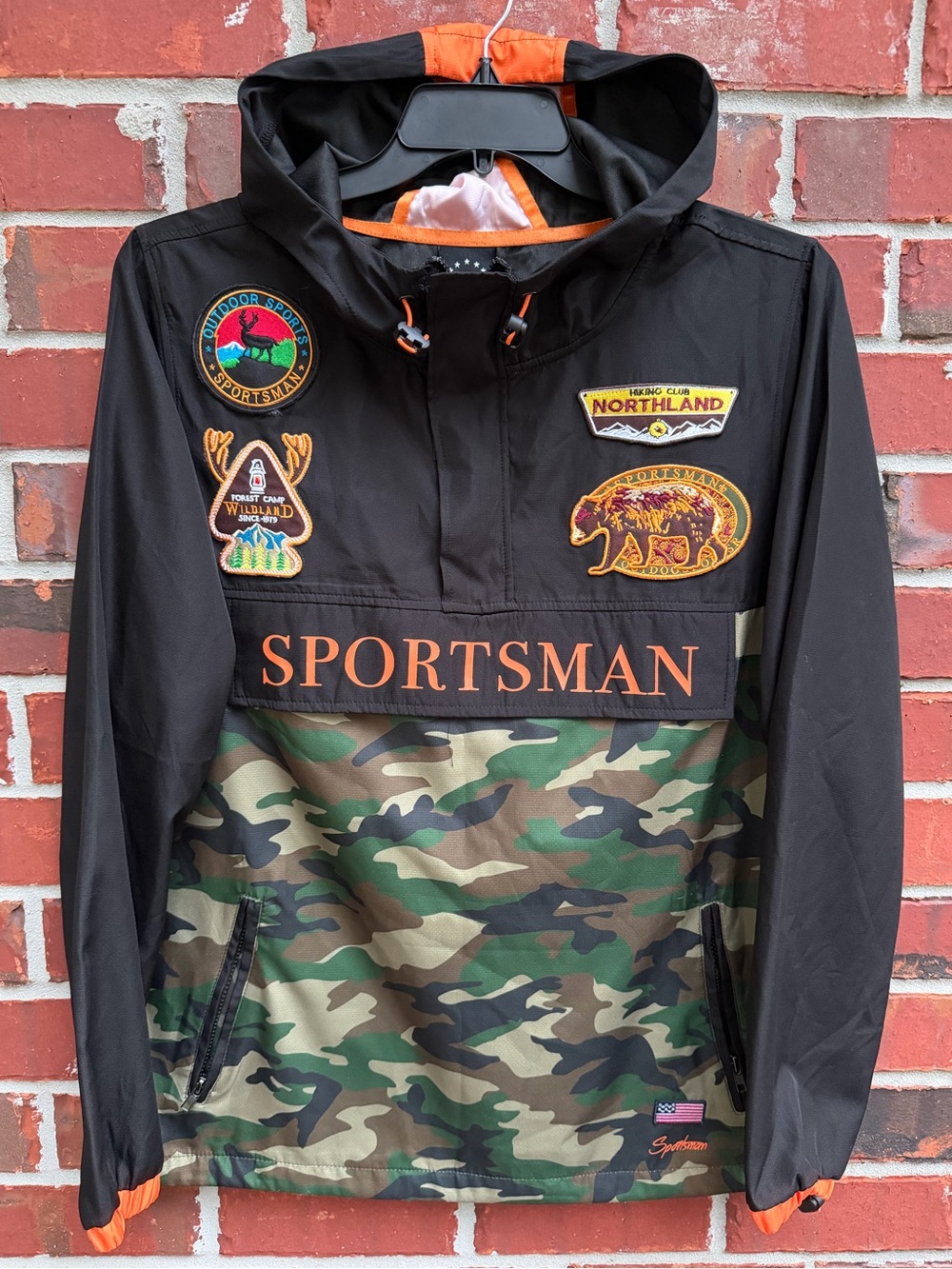 KRISP NYC Men's Medium Black & Camouflage Patchwork 1/4 Zip Anorak Jacket F8